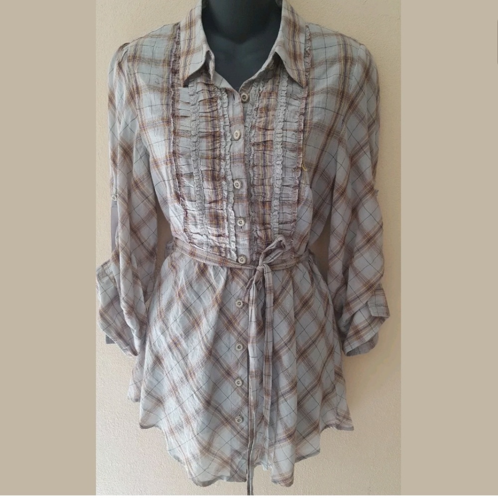 Odille Plaid Button Down Shirt - Brown and Cream